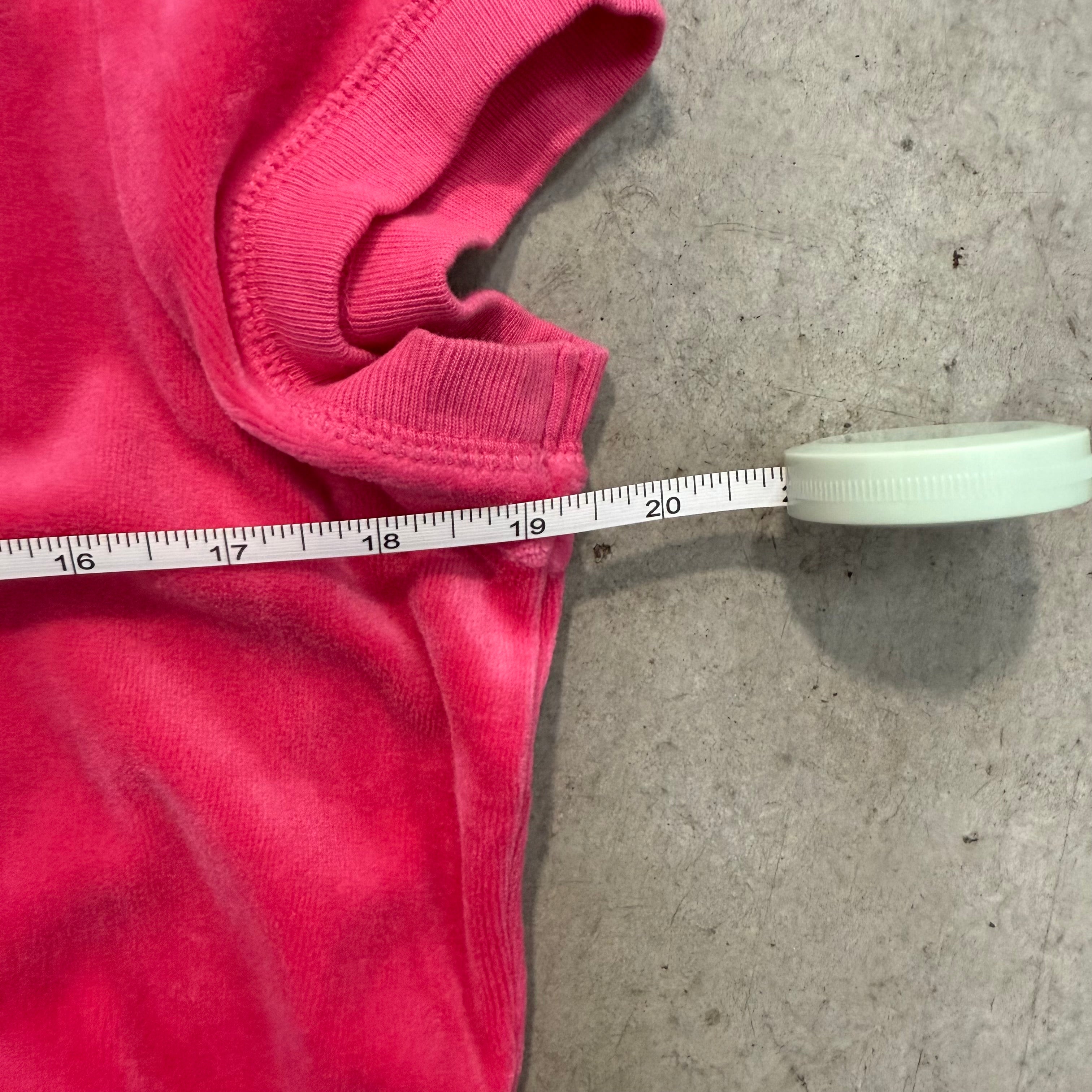 Pink VINTAGE Velour Juicy Couture Short Sleeve Hoodie w/ RARE EMBLEM DESIGN SIZE XL