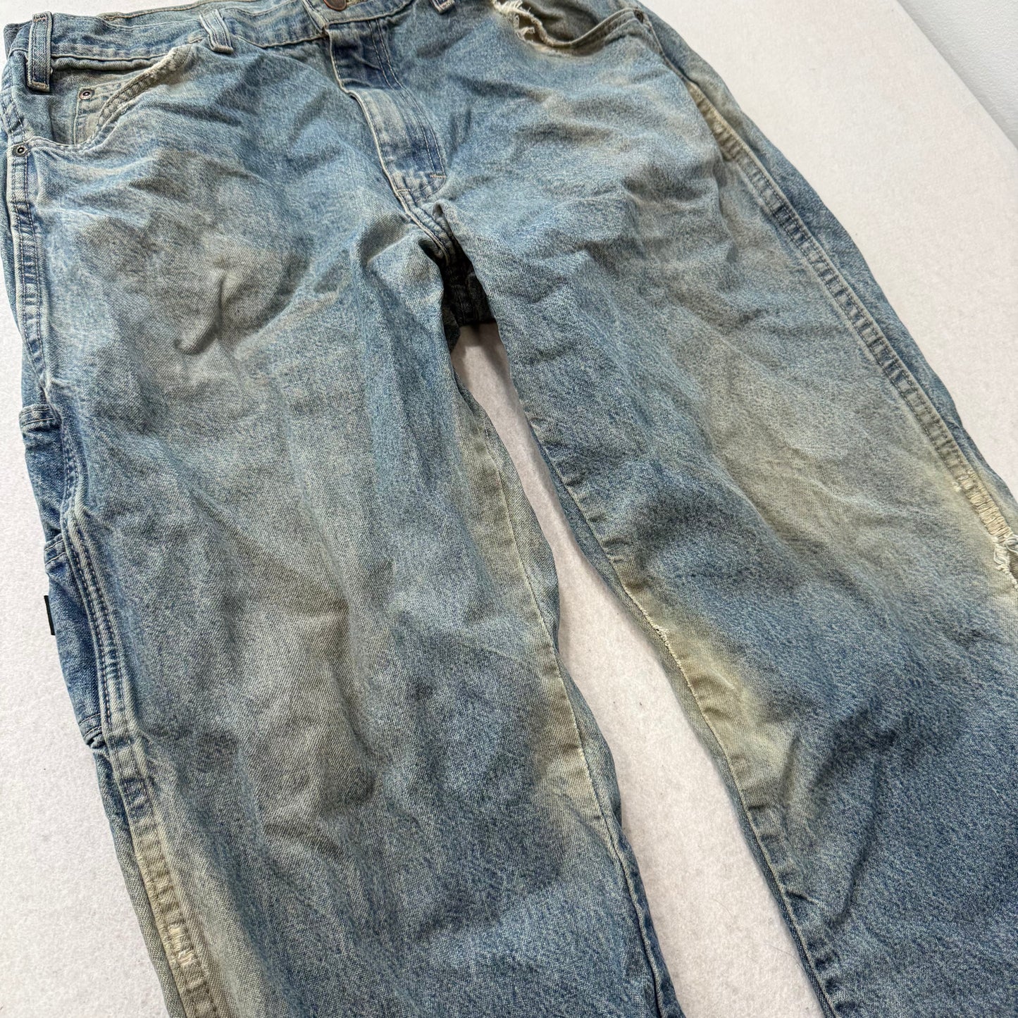 Dickies Men's Medium Blue Denim Carpenter Jeans Utility Pockets Logo Size 34