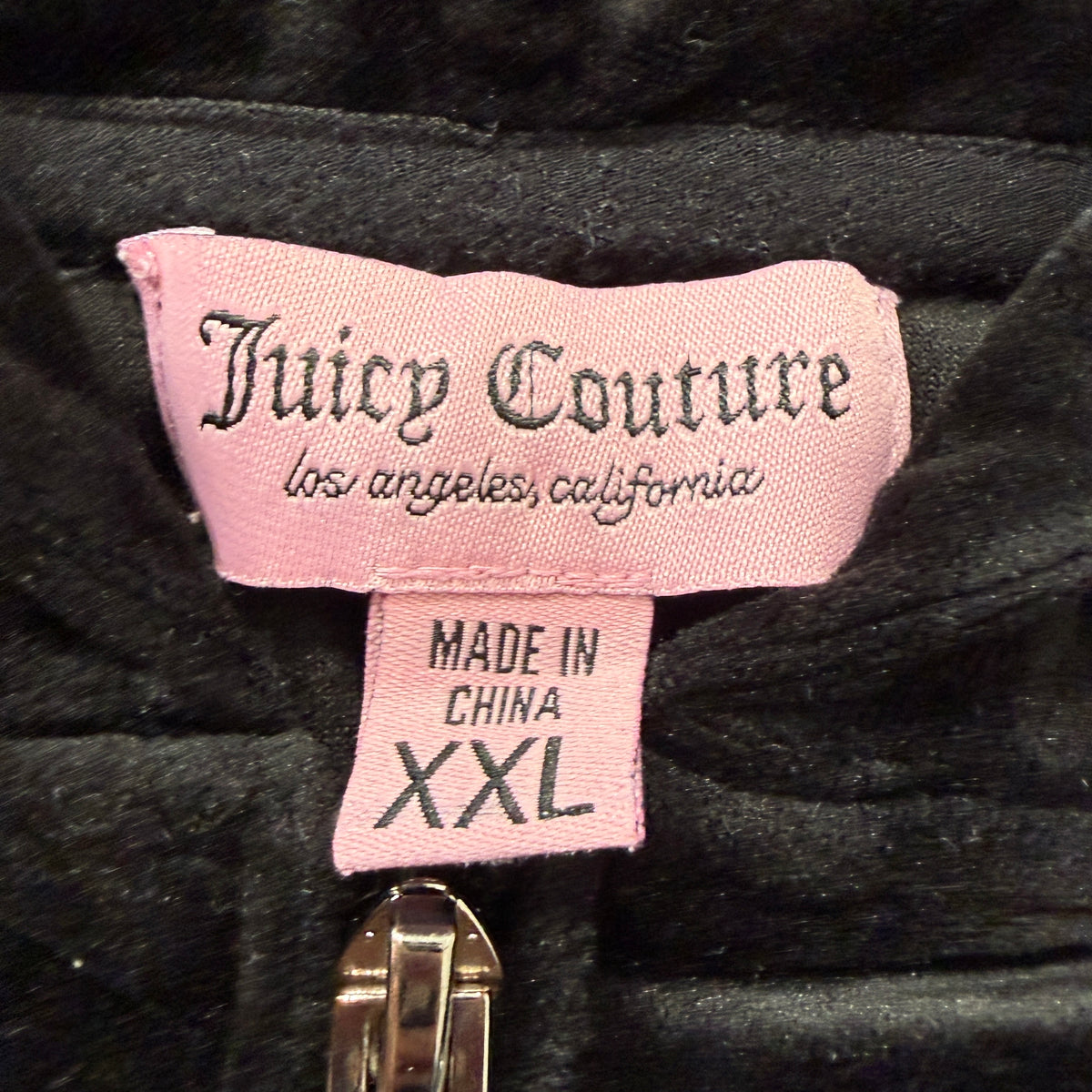 Juicy Couture Womens Black Velour Zip-Up Hoodie Pockets Rhinestone Logo Size 2XL