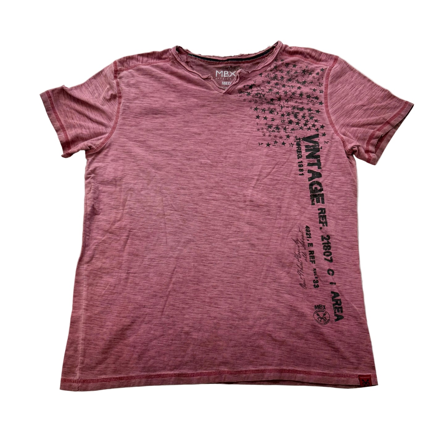 MBX Premium Men's Faded Maroon Cotton T-Shirt V-Neck Short Sleeve Graphic Size M