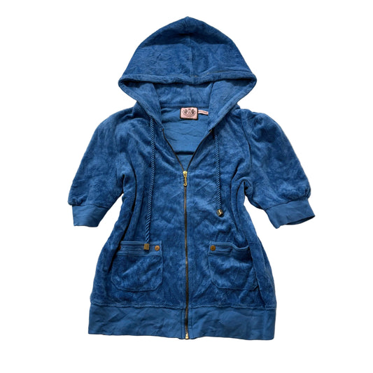 Vintage Juicy Couture Women's Blue Terry Cloth Half Sleeve Zip-Up Hoodie Size L