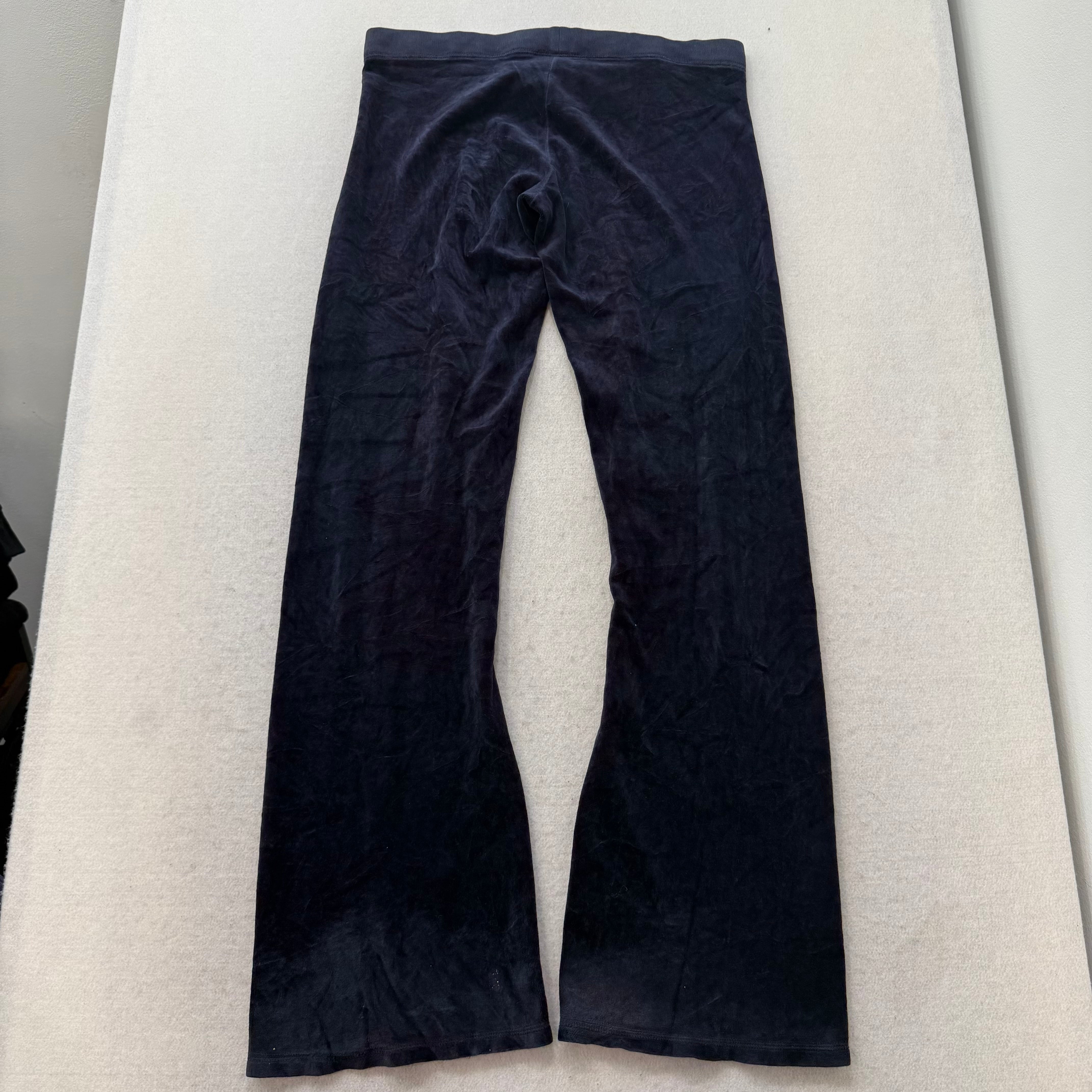 Vintage Juicy Couture Women's Navy Velour Flared Track Pants Loungewear Size S