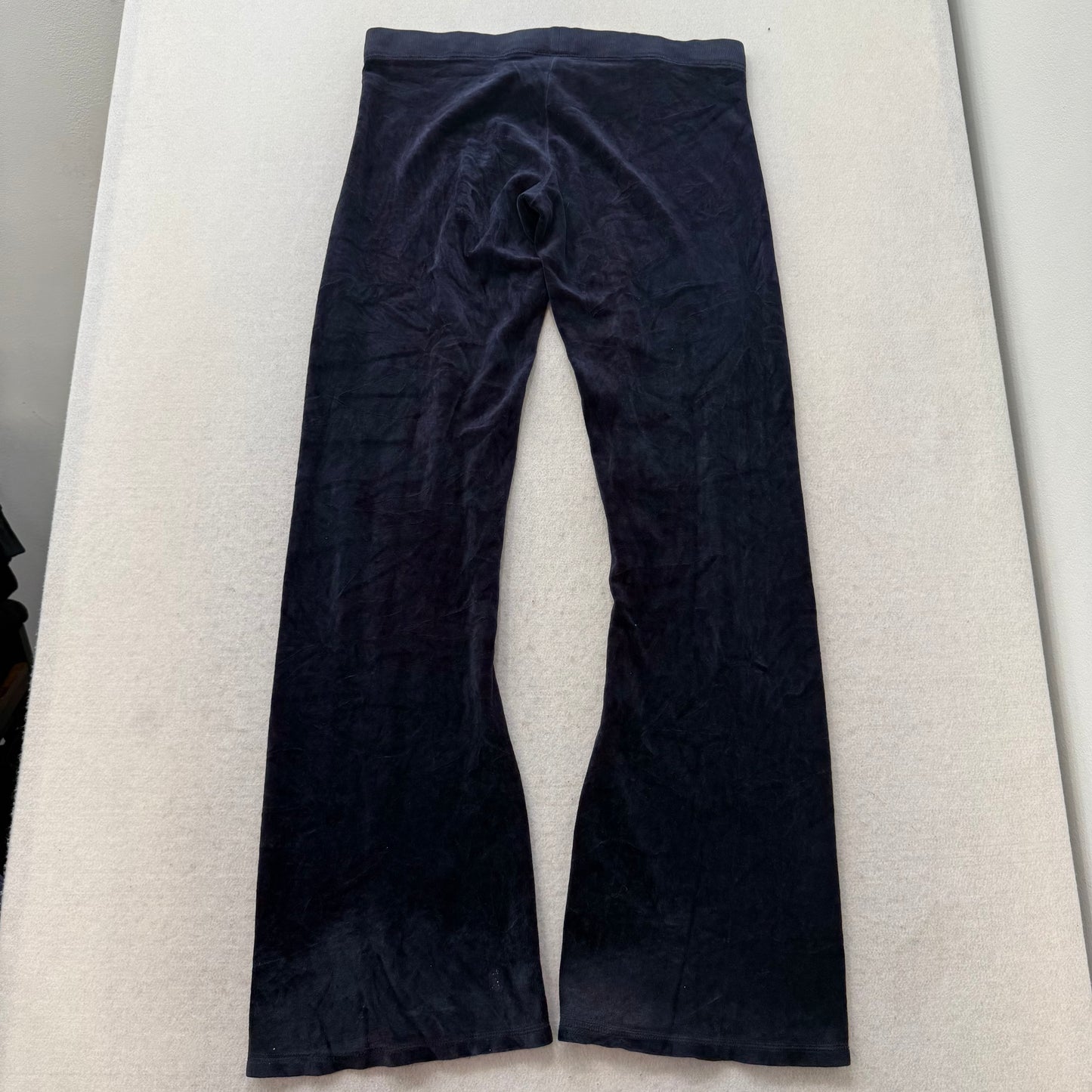 Vintage Juicy Couture Women's Navy Velour Flared Track Pants Loungewear Size S