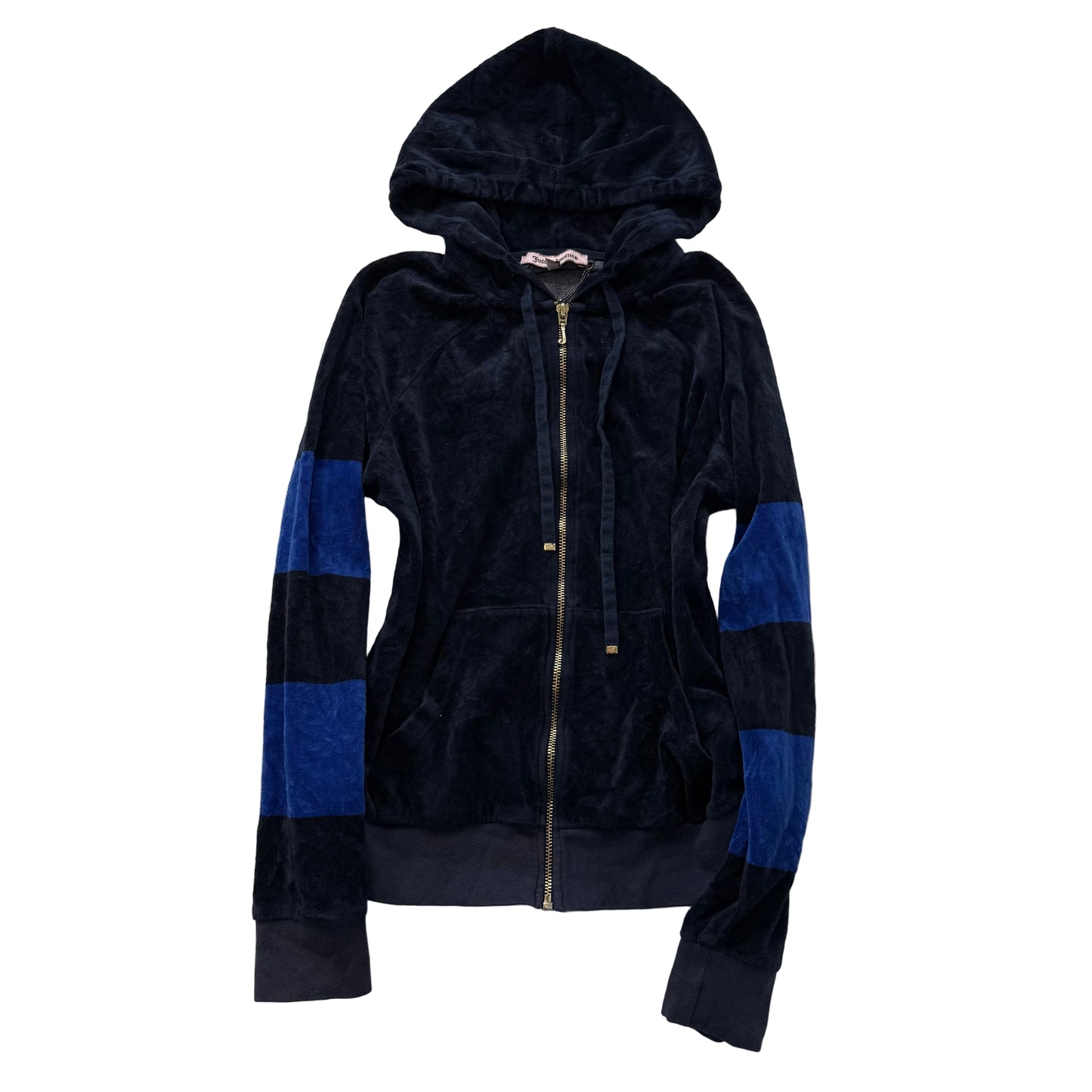 Juicy Couture Women's Navy Blue Striped Velour Zip Up Hoodie Loungewear Size S