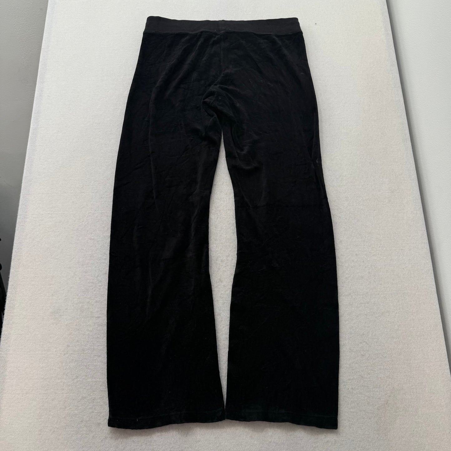 Juicy Couture Women Black Velour Flared Track Pant Rhinestones Crown Logo Size M