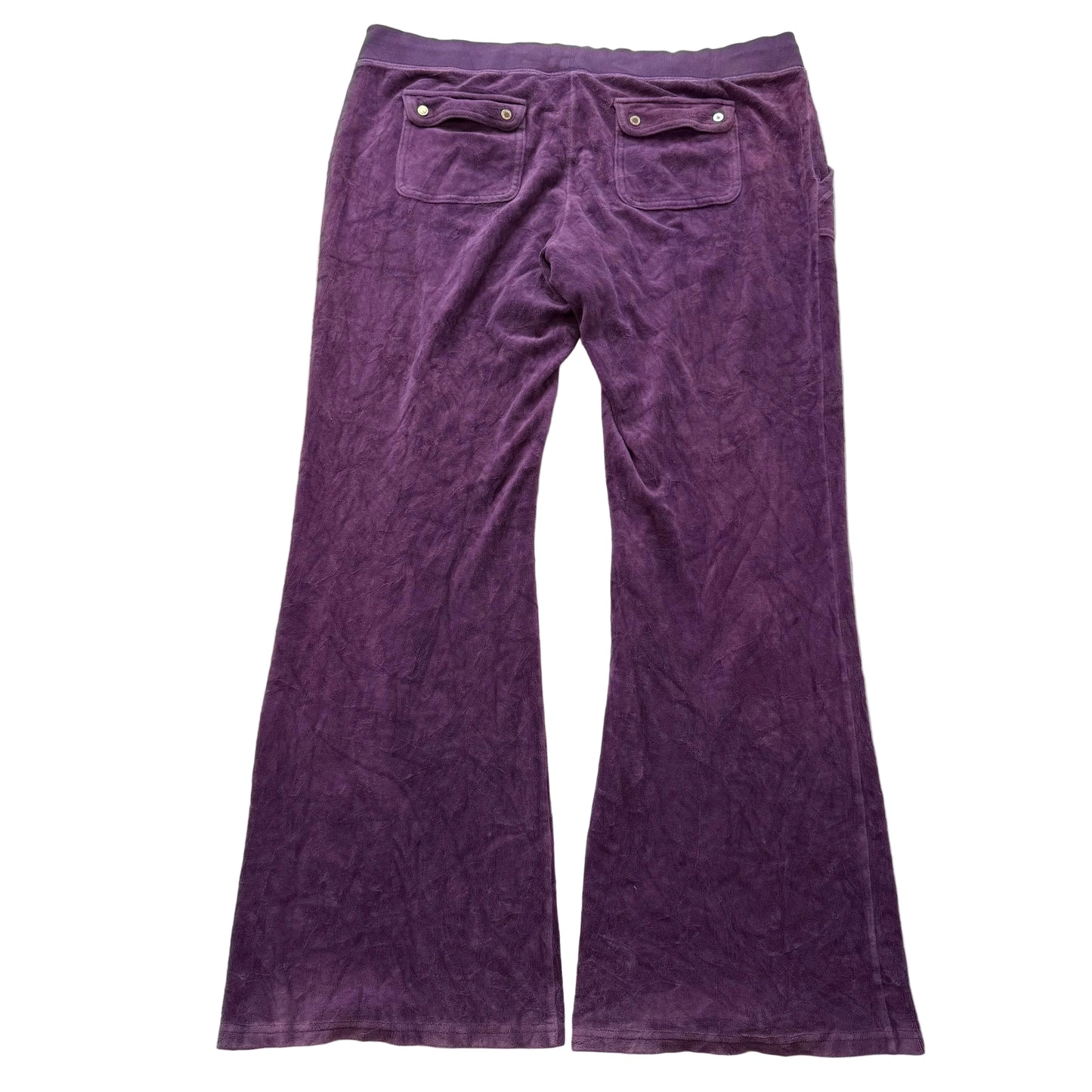 Juicy Couture Women's Purple Velour Flared Track Pant Snap Flap Pockets Size XL