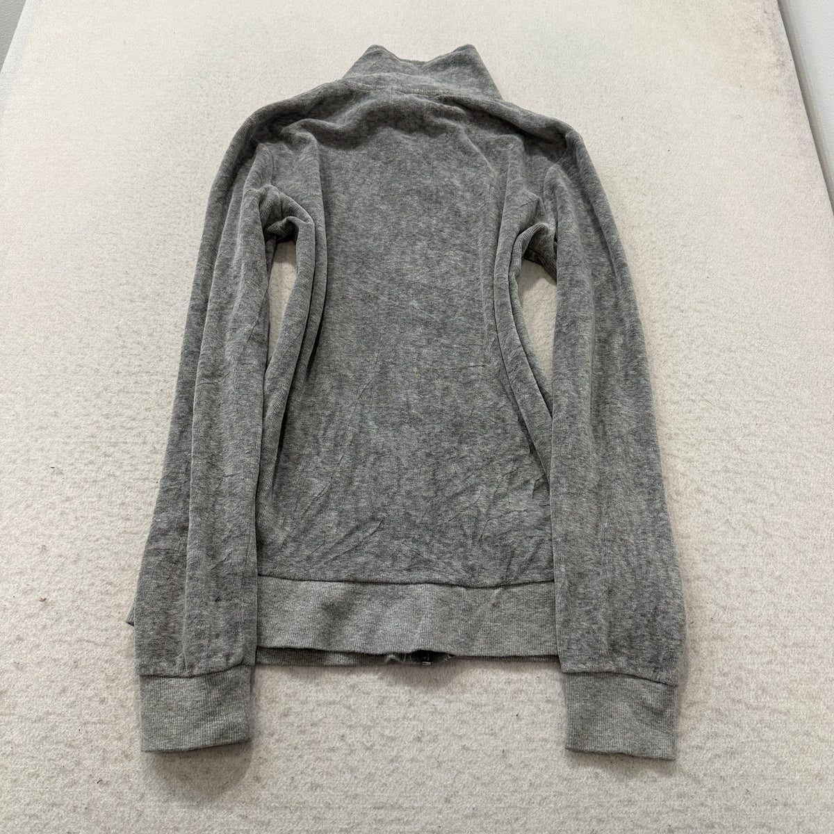 Juicy Couture Women's Gray Velour Zip-Up Track Jacket Loungewear Pockets Size M