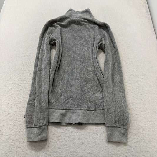 Juicy Couture Women's Gray Velour Zip-Up Track Jacket Loungewear Pockets Size M