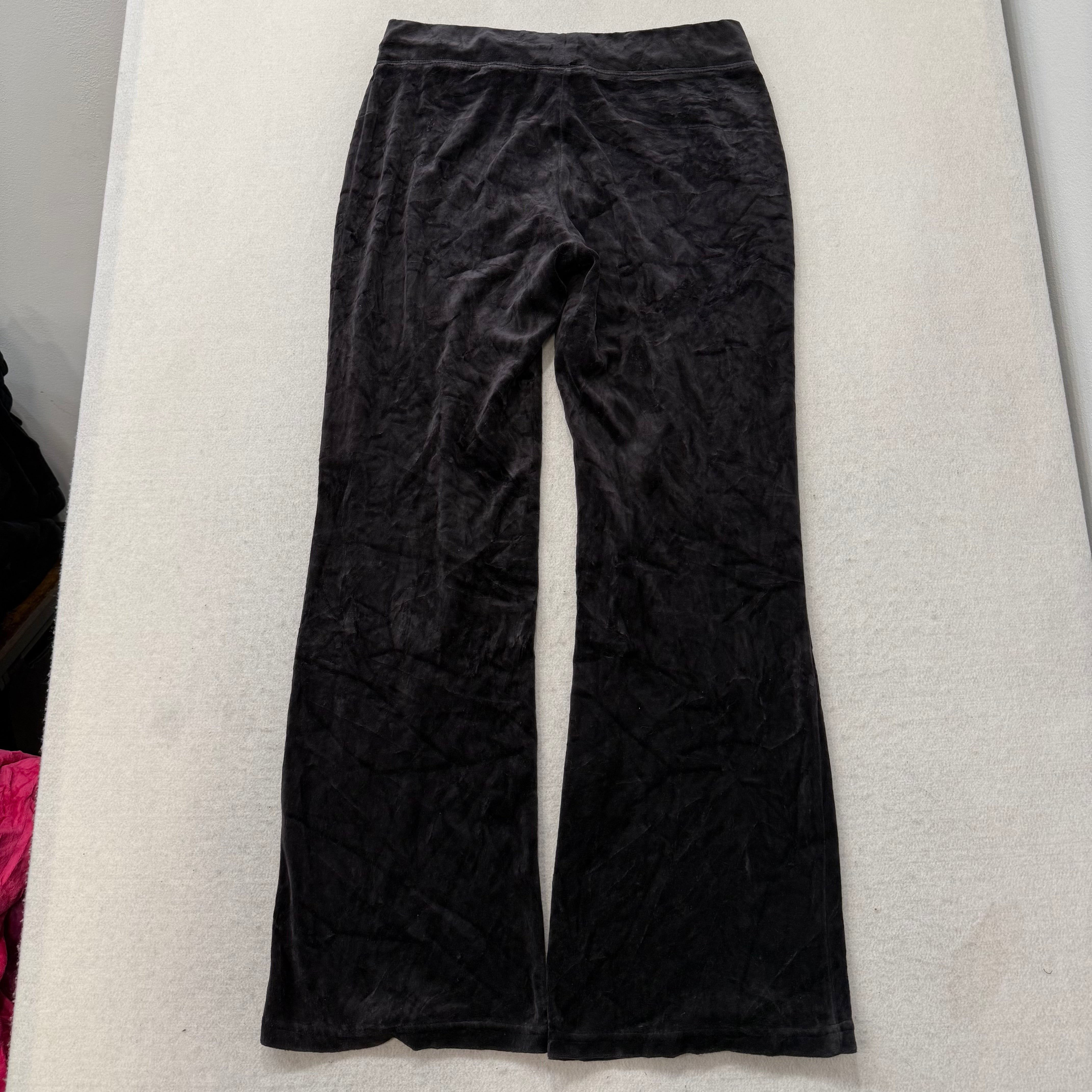 Juicy Couture Women's True Black Velour Flared Track Pant Loungewear Y2K Size M