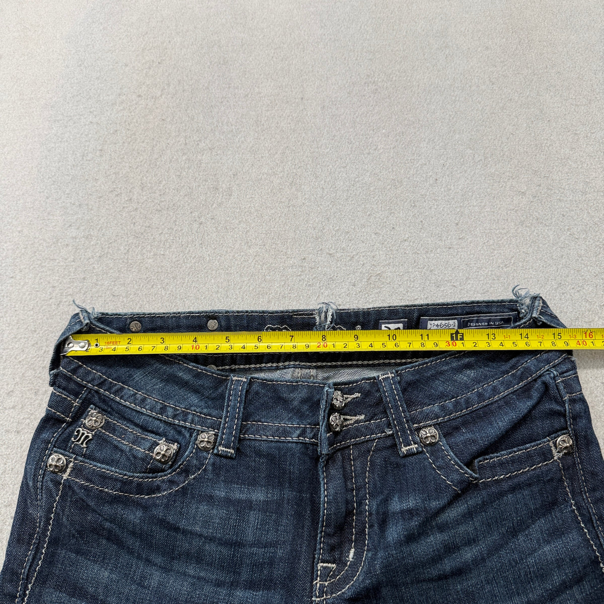 Miss Me Women's Blue Denim Dark Wash Bootcut Jeans Embellished Pockets Size 30