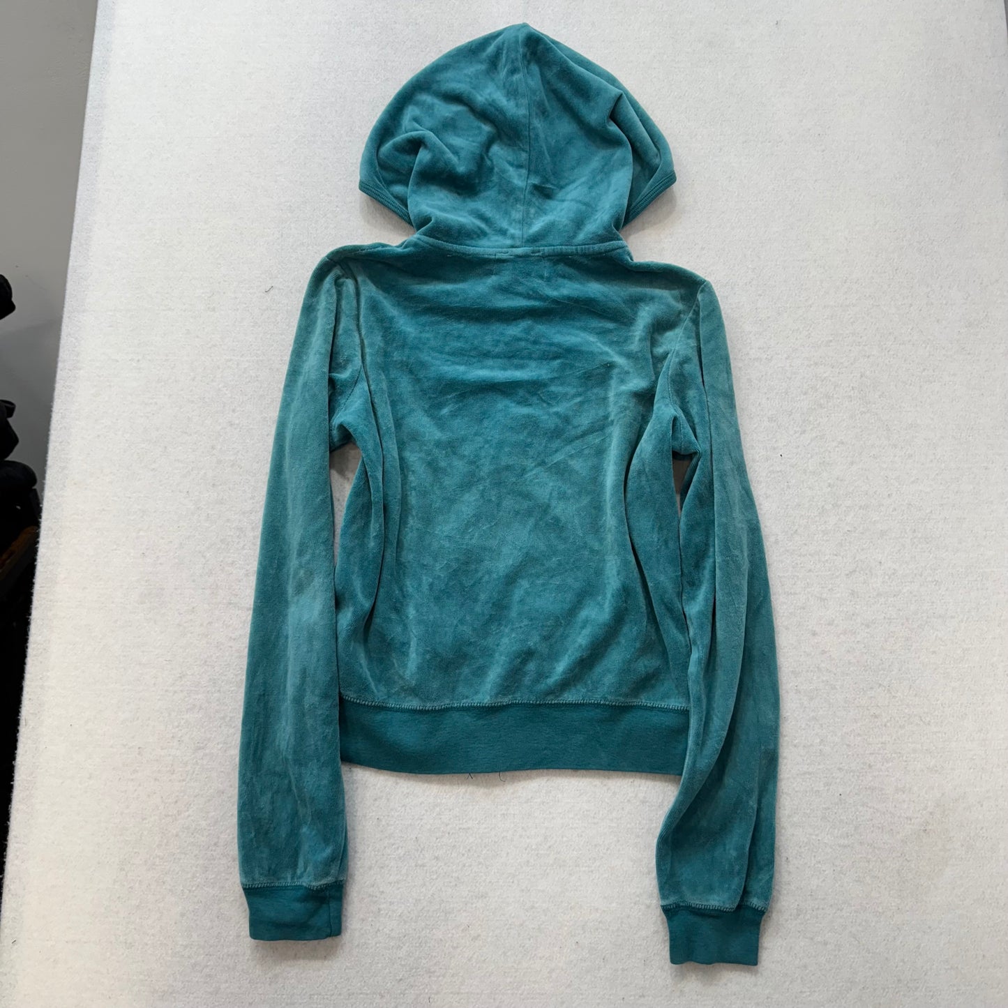 Juicy Couture Women's Teal Velour Full Zip Hoodie Ribbed Cuffs Loungewear Size M