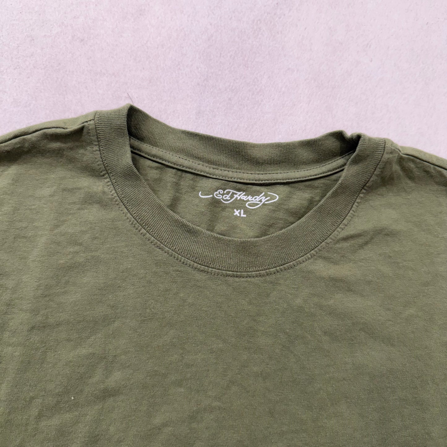 ED HARDY Men's Olive Green Cotton T-Shirt Black Panther & Snake Graphic Size XL