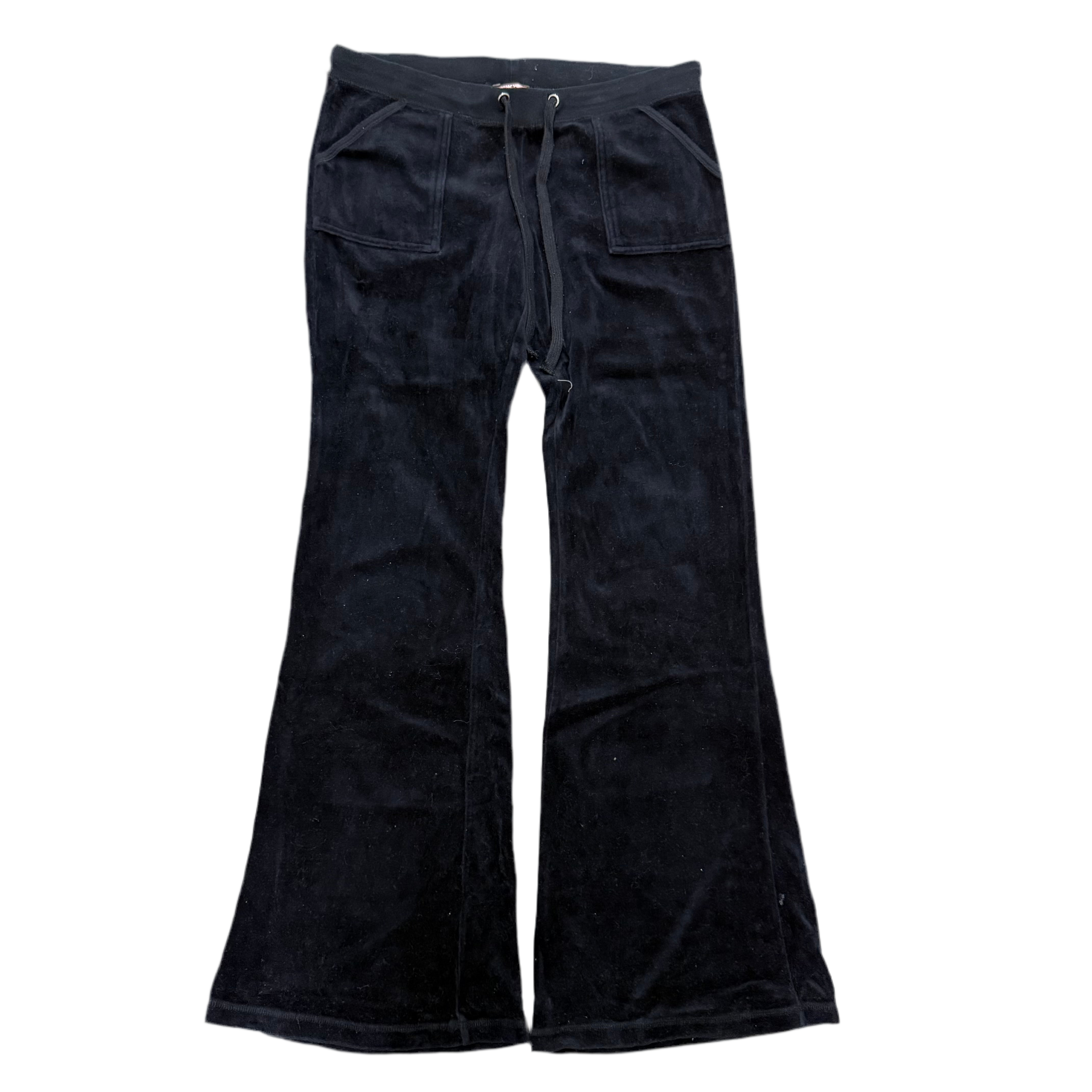Black VINTAGE Velour Juicy Couture Flared Pants w/ BACK POCKETS SIZE L