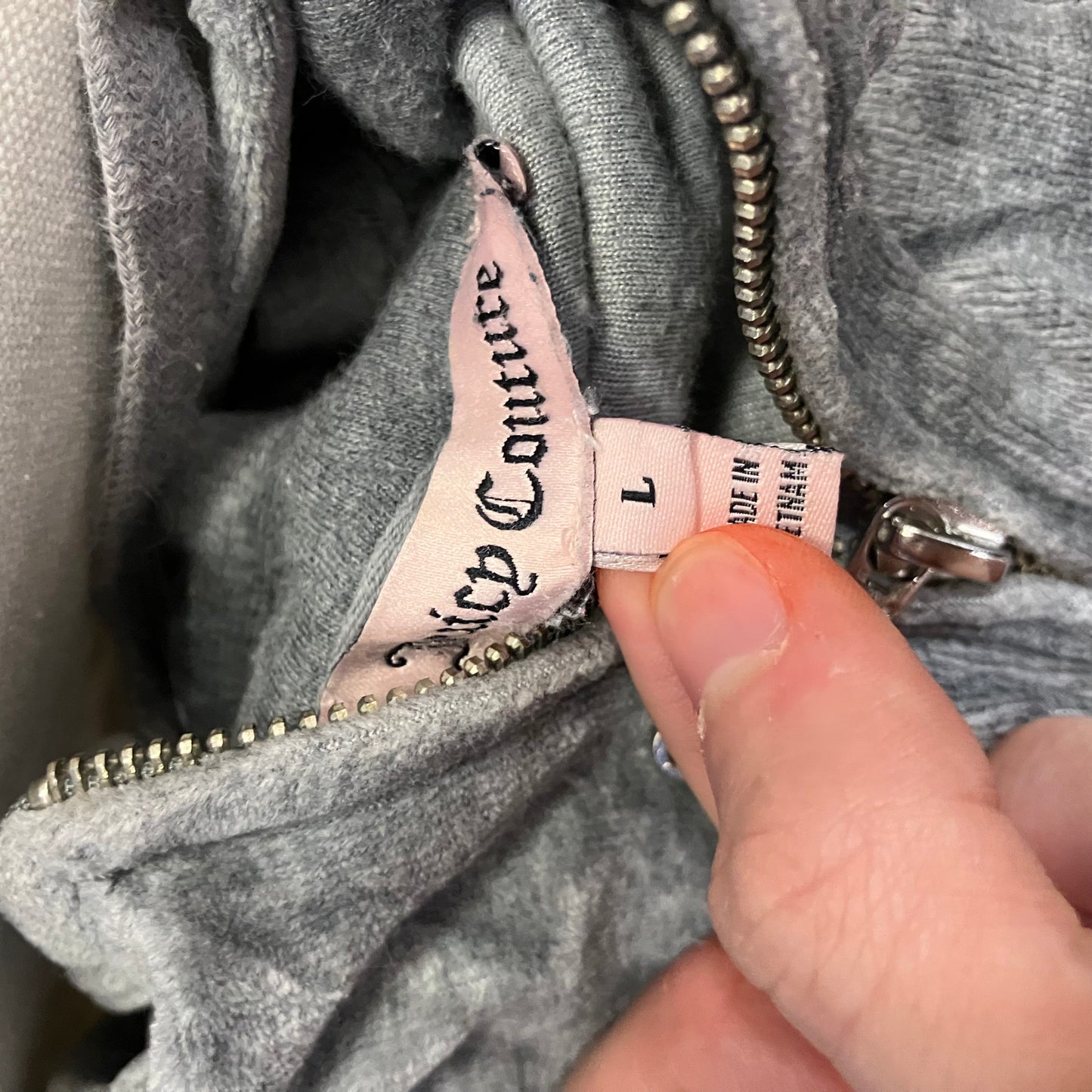 Juicy Couture Womens Gray Velour Zip-Up Hoodie Drawstring Pockets Classic Size L