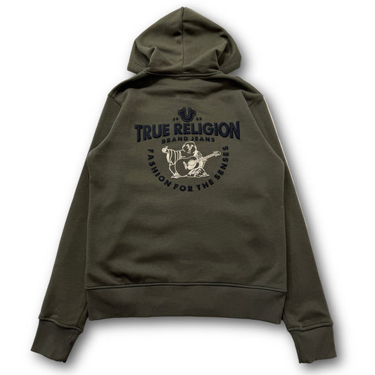 TRUE RELIGION Buddha PUFF PRINT Olive Zip Up Hoodie - Clean Curriculums 