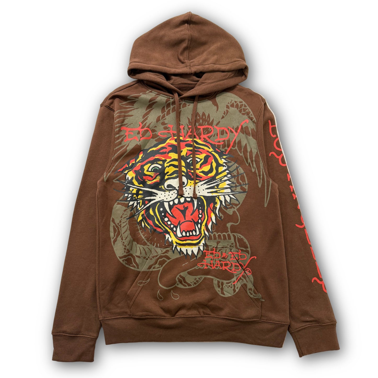 ED HARDY “Tiger Roar” BROWN PULLOVER HOODIE - Clean Curriculums 