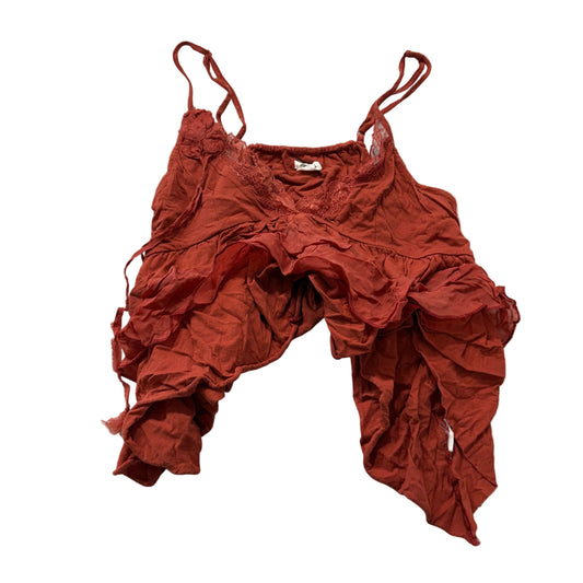 Ruffle Lace Cami Crop Top Women's Rust Red Spaghetti Strap Size S photo 1