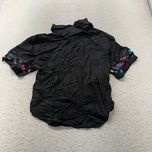 Gina Peters Vintage Floral Button Up Shirt Women's Black Rayon Short Sleeve Size S photo 2