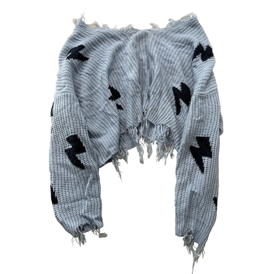 Just Polly Lightning Bolt Distressed Crop Sweater Women's Light Blue Knit Size XL photo 1