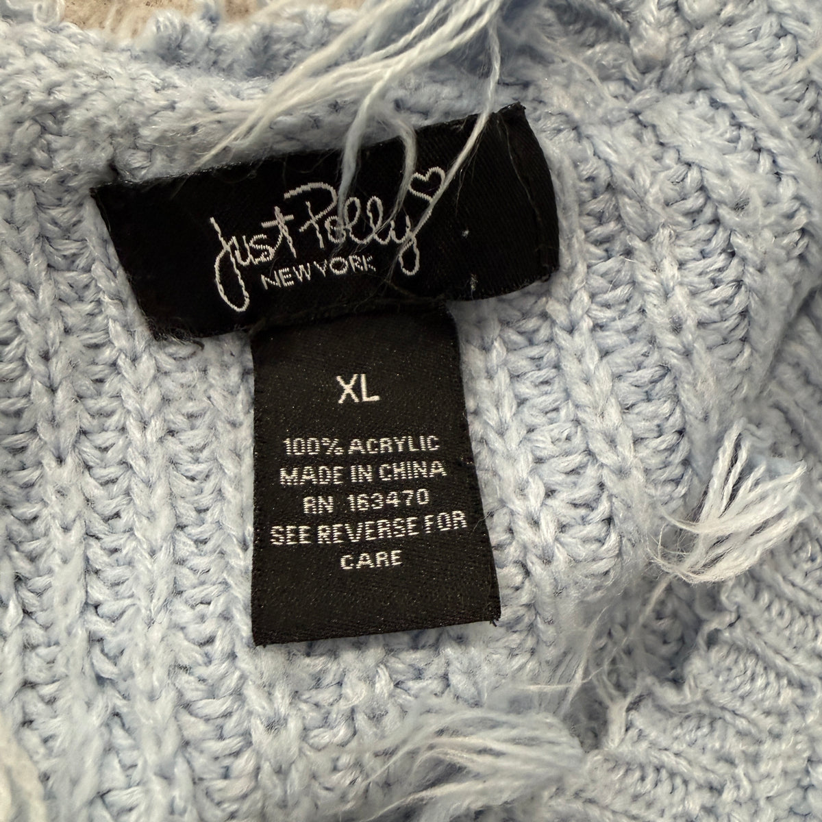 Just Polly Lightning Bolt Distressed Crop Sweater Women's Light Blue Knit Size XL photo 3