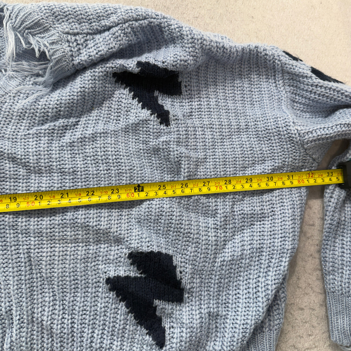 Just Polly Lightning Bolt Distressed Crop Sweater Women's Light Blue Knit Size XL photo 4