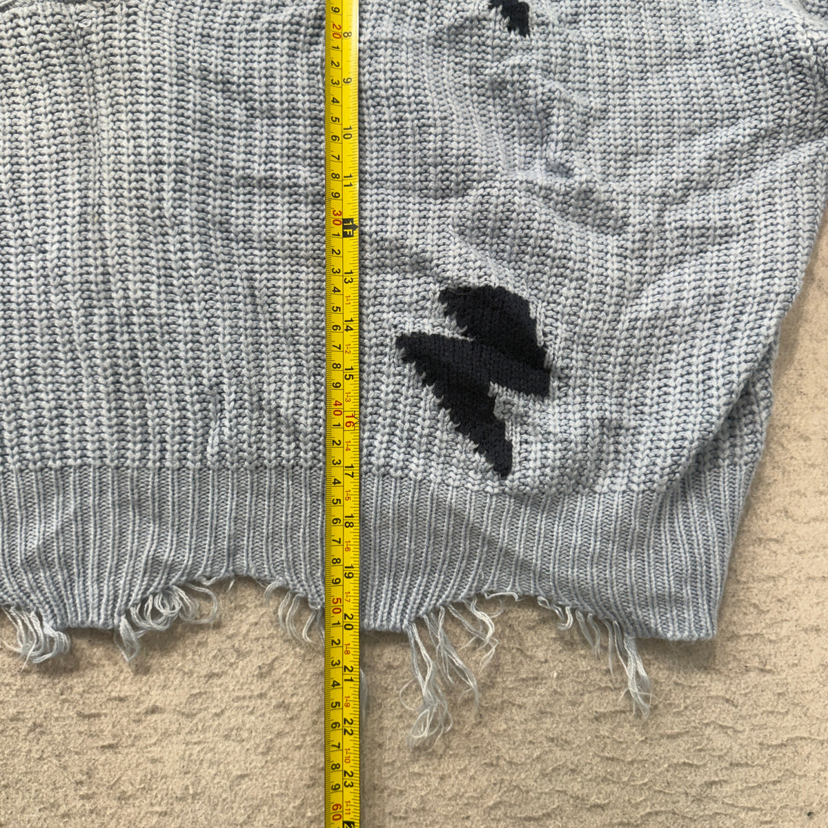 Just Polly Lightning Bolt Distressed Crop Sweater Women's Light Blue Knit Size XL photo 5