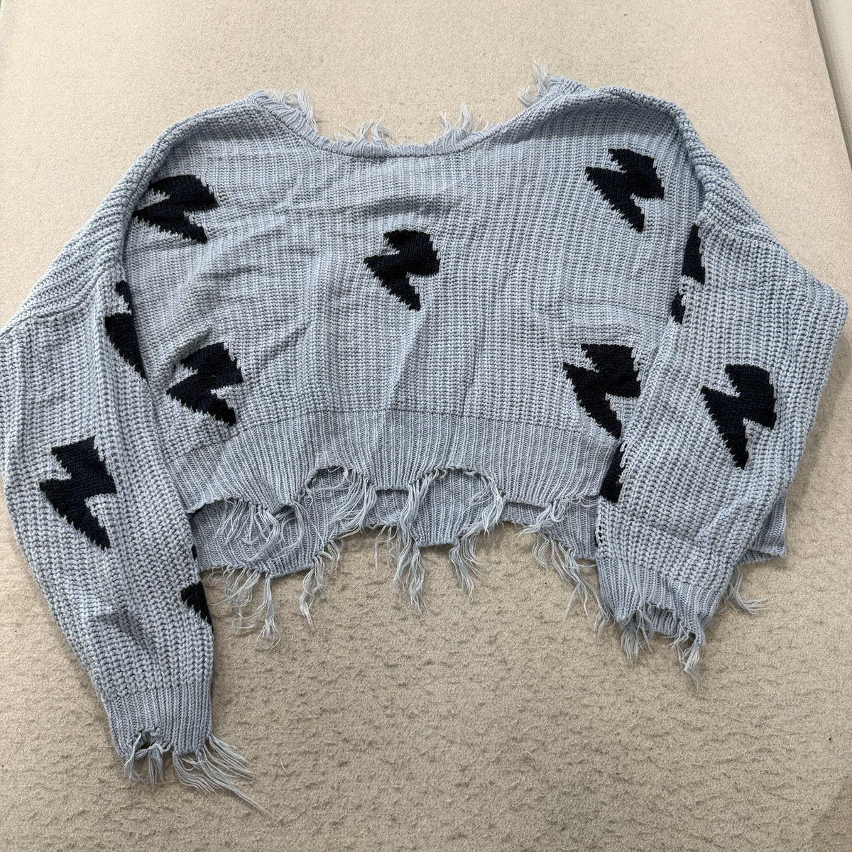 Just Polly Lightning Bolt Distressed Crop Sweater Women's Light Blue Knit Size XL photo 2