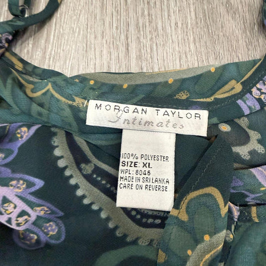 Vintage Y2K 2000's Women's Morgan Taylor Dark Green Paisley Blouse