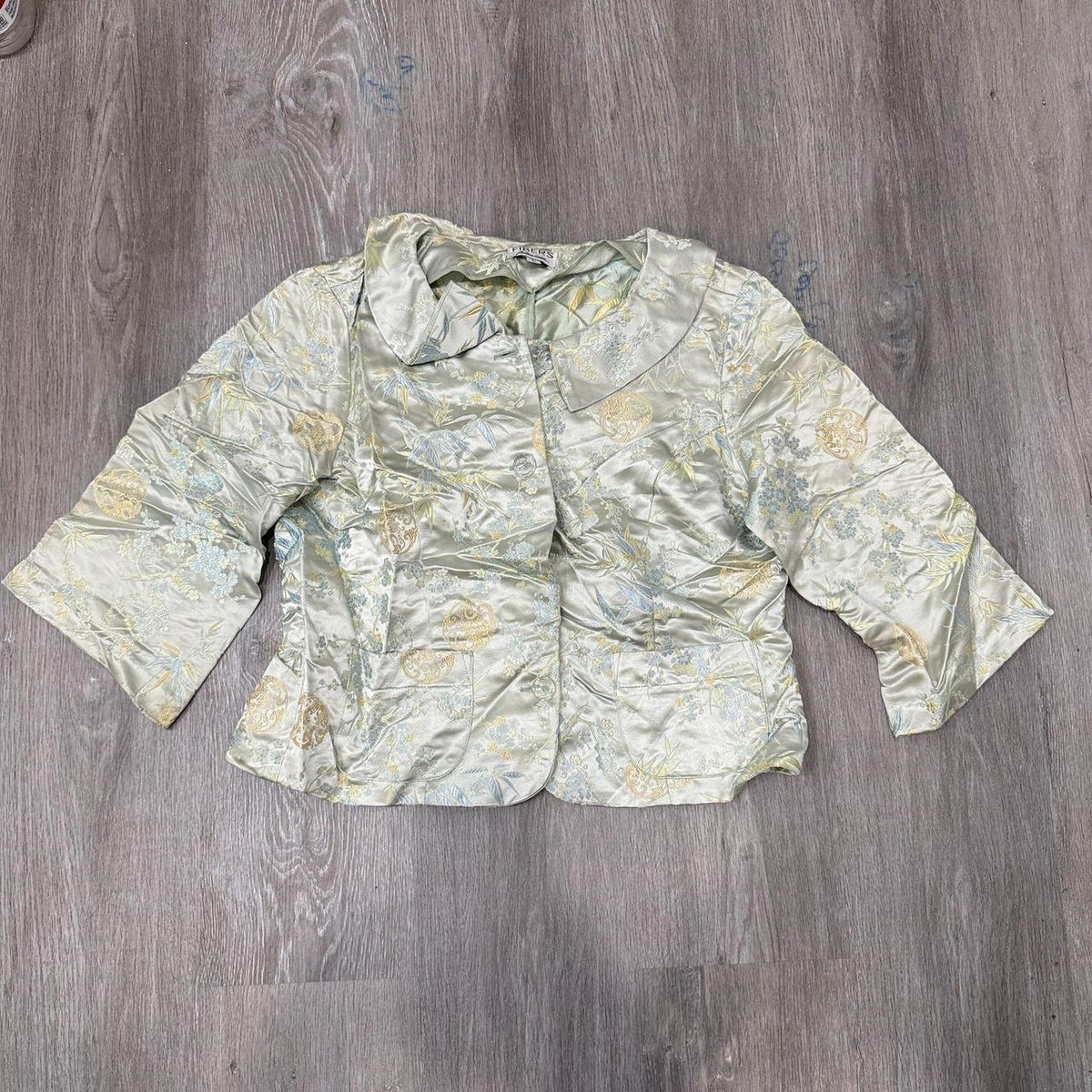 Vintage Y2K 2000's Women's Barbara Lesser Cream Boxy Floral Embroidered Jacket