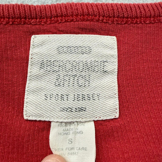 Vintage Y2K 2000's Women's Red Boxy Henley Long Sleeve Top