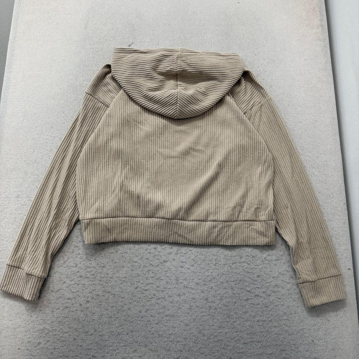Vintage Y2K 2000's Women's Cream Oversized Ribbed Pullover Hoodie