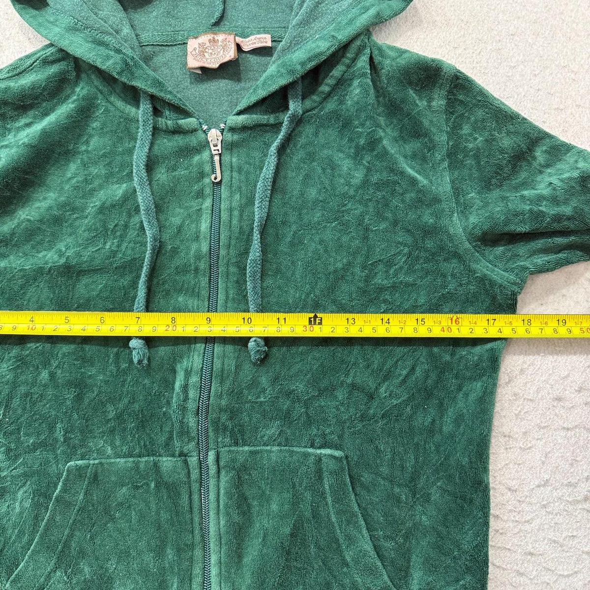 Vintage Y2K 2000's Women's Juicy Couture Forest Green Boxy Zip Up Velour Hoodie