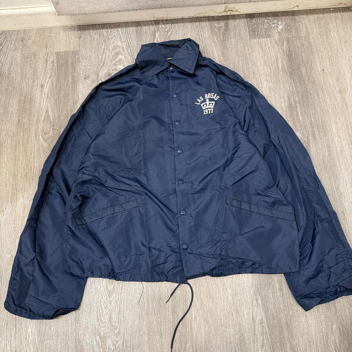 Vintage 90s Russell Athletic Navy Boxy Graphic Windbreaker Jacket