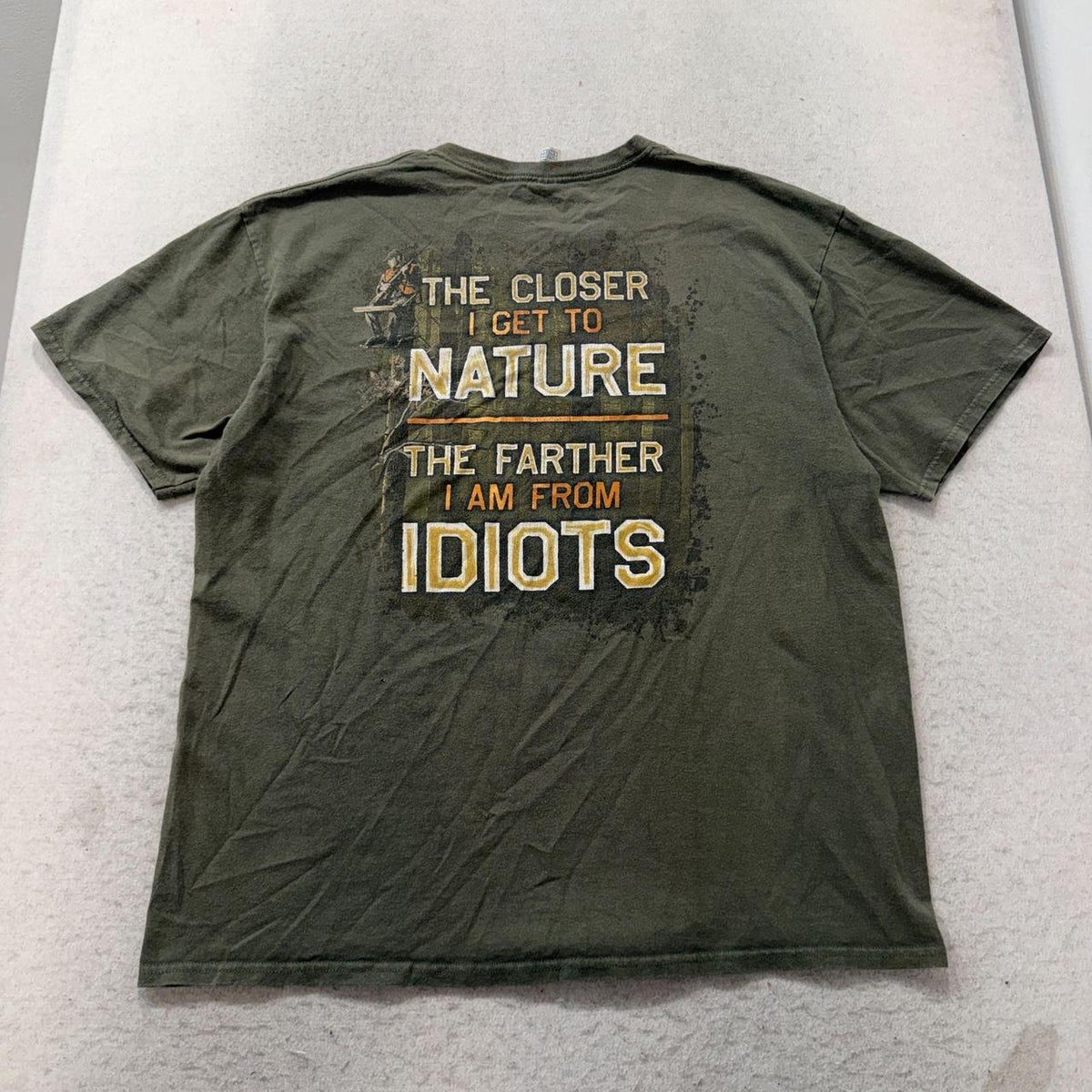 Vintage Y2K 2000's Buck Wear Sage Green Faded Graphic Tee