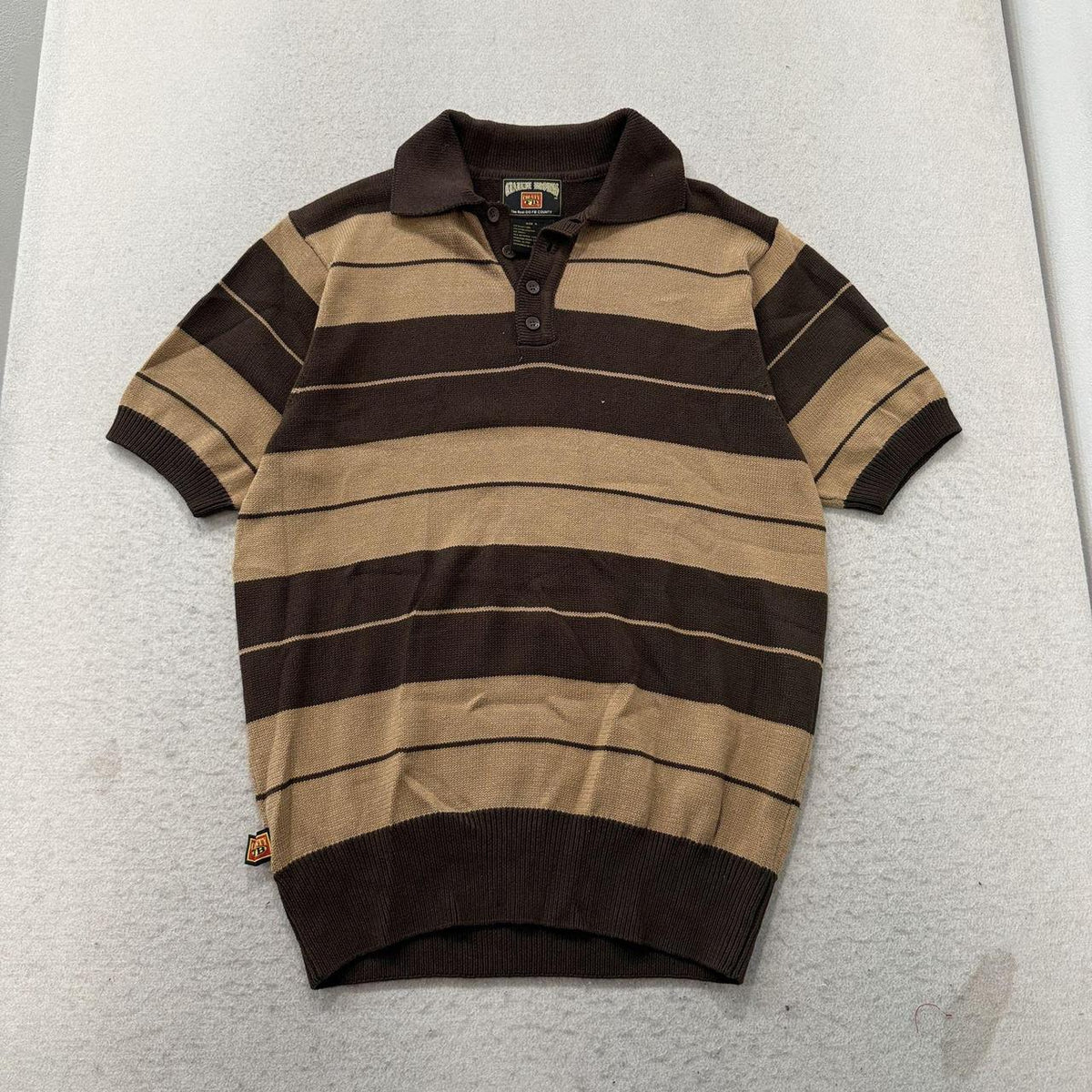 Vintage Y2K 2000's Orange Tactics Brown Striped Boxy Polo Shirt