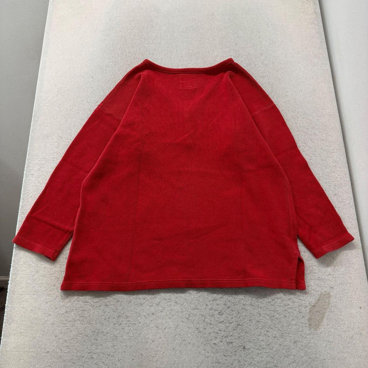 Vintage Y2K 2000's Women's Red Boxy Henley Long Sleeve Top