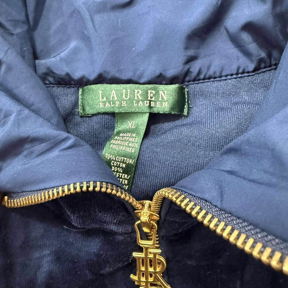 Vintage Y2K 2000's Women's Lauren Ralph Lauren Navy Boxy Velvet Cropped Jacket