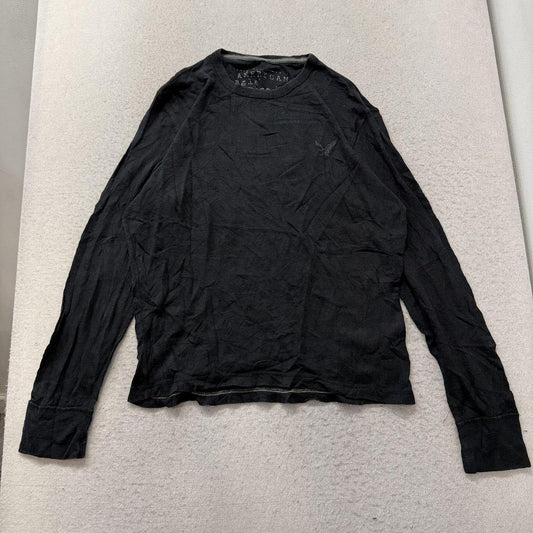 Vintage Y2K 2000's American Eagle Black Faded Thermal Long Sleeve Tee