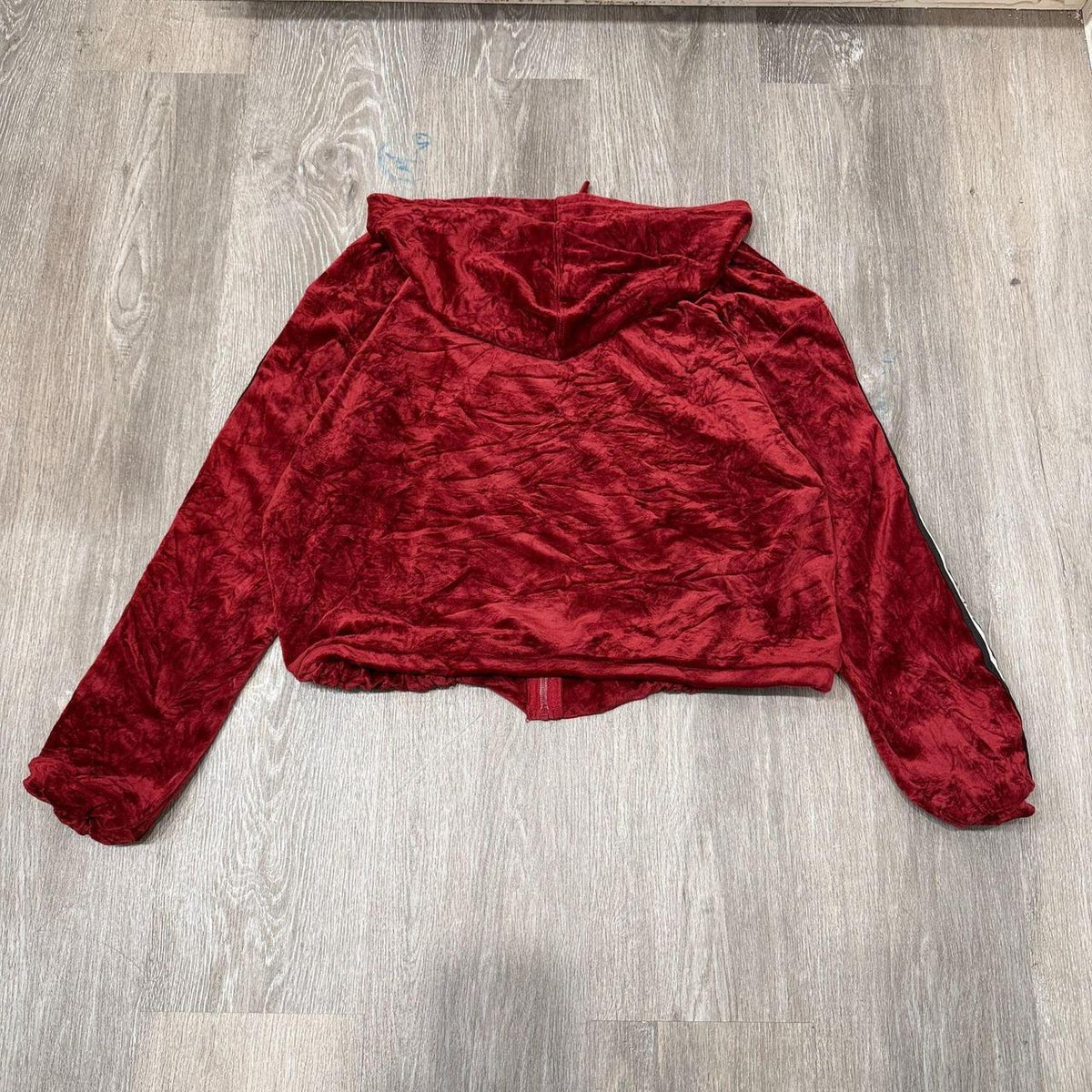 Vintage Y2K 2000's Bebe Burgundy Oversized Zip Up Crushed Velvet Hoodie