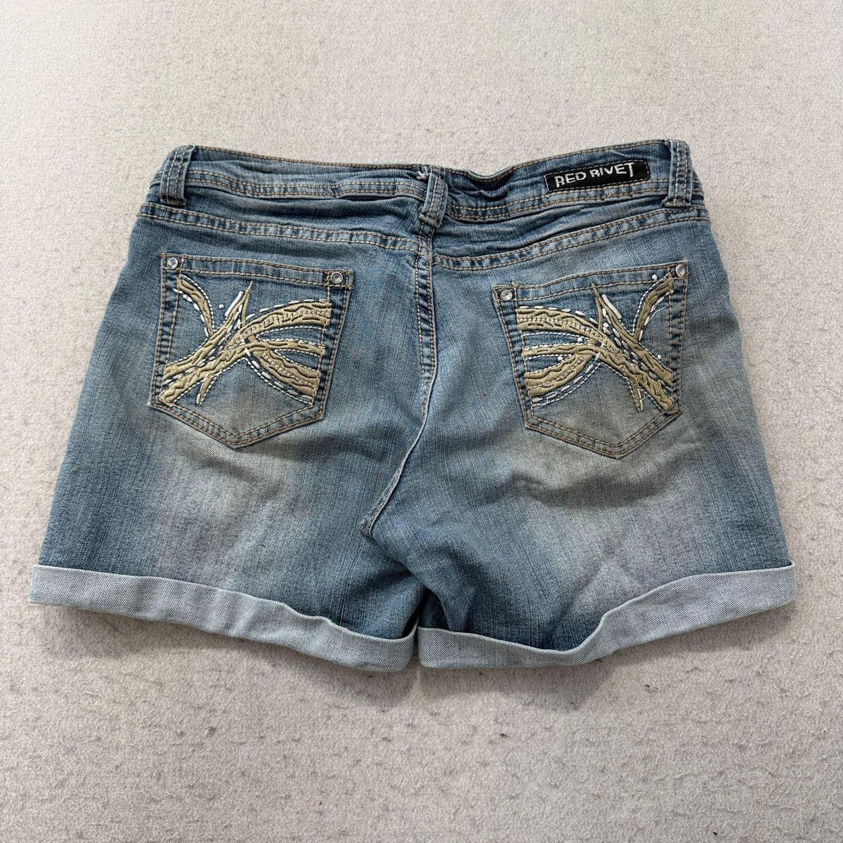 Vintage Y2K 2000's Women's Red Rivet Faded Distressed Denim Shorts