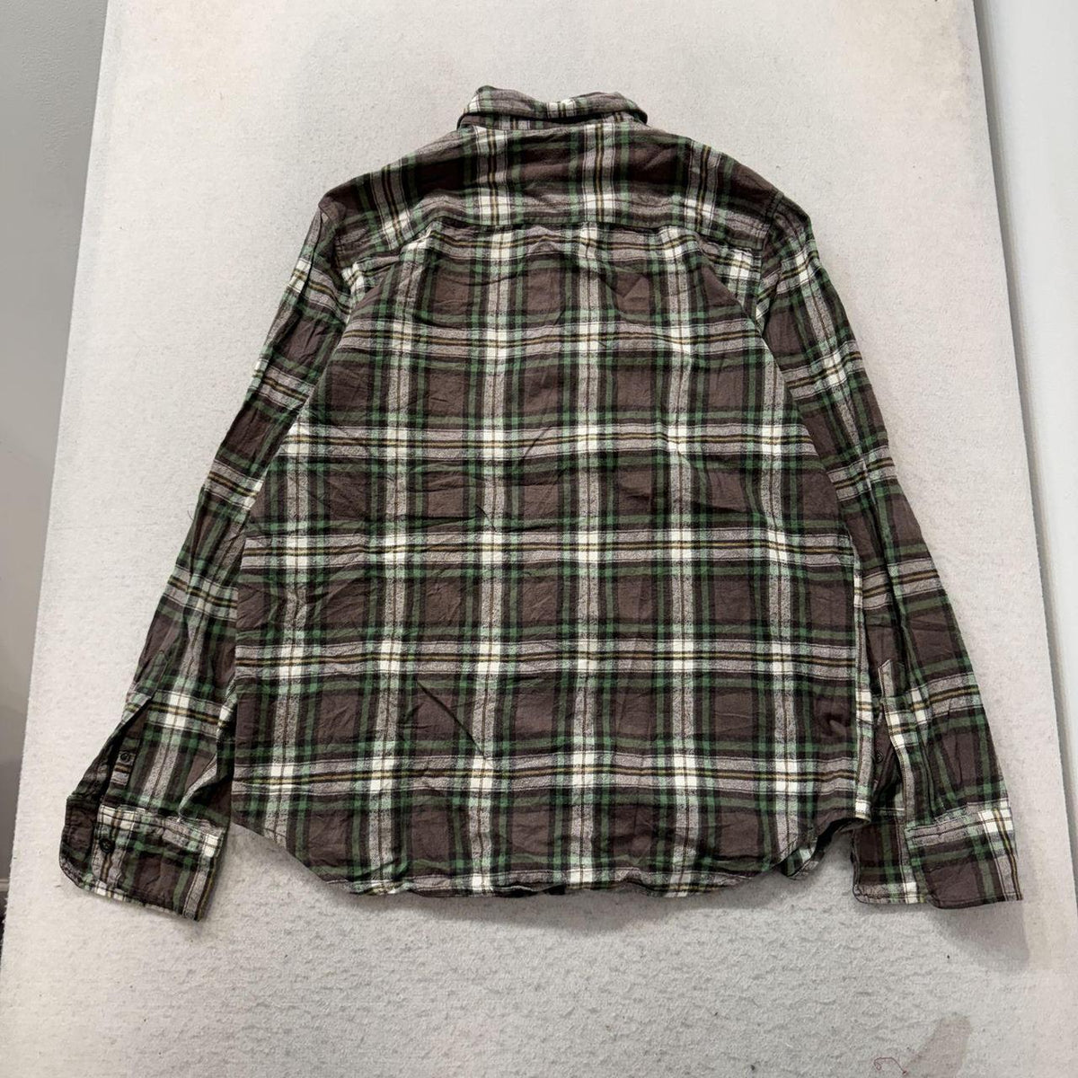 Vintage Y2K 2000's Women's Boxy Brown Green Plaid Button-Up Shirt