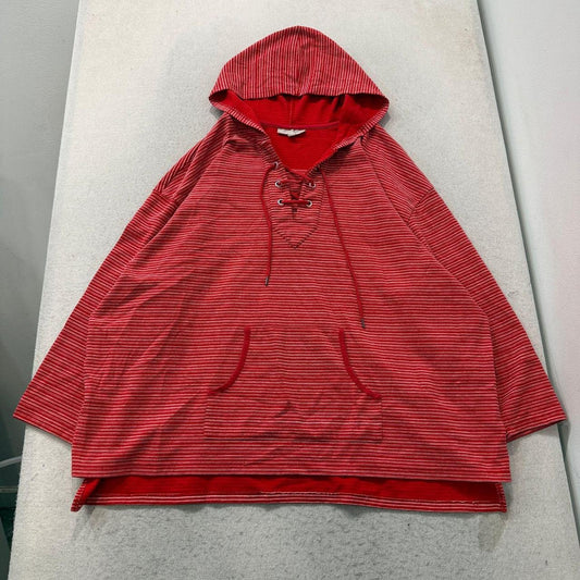 Vintage Y2K 2000's Women's Red Striped Oversized Pullover Hoodie