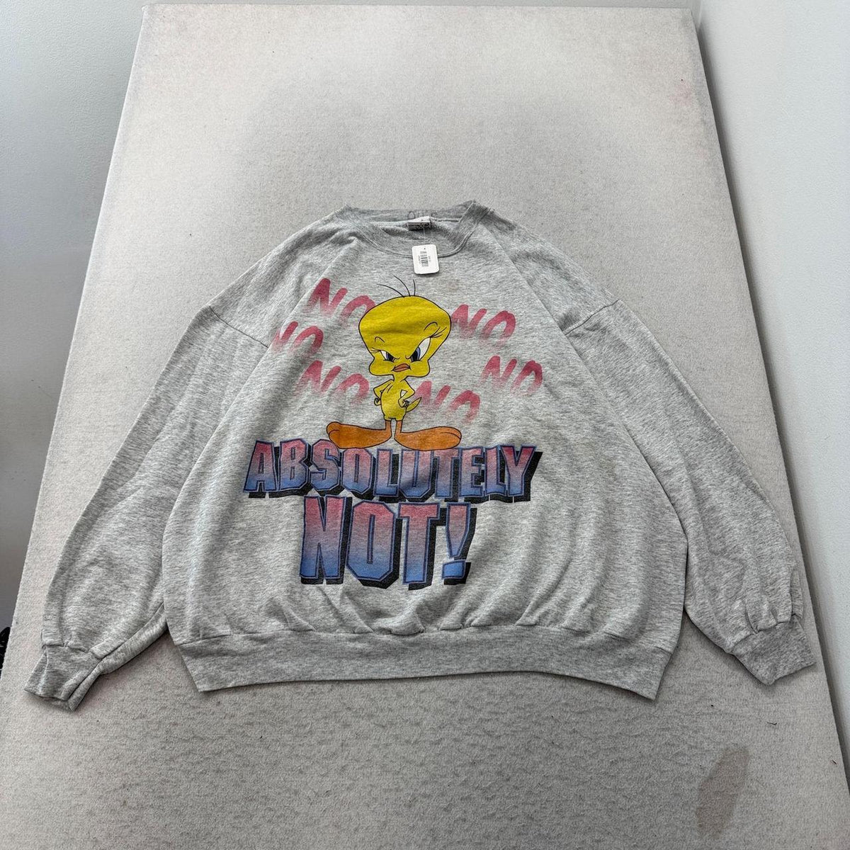 Vintage 90s Warner Bros Heather Grey Faded Oversized Tweety Graphic Sweatshirt