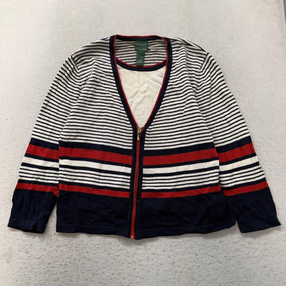 Vintage Y2K 2000's Women's Boxy Navy Striped Cardigan