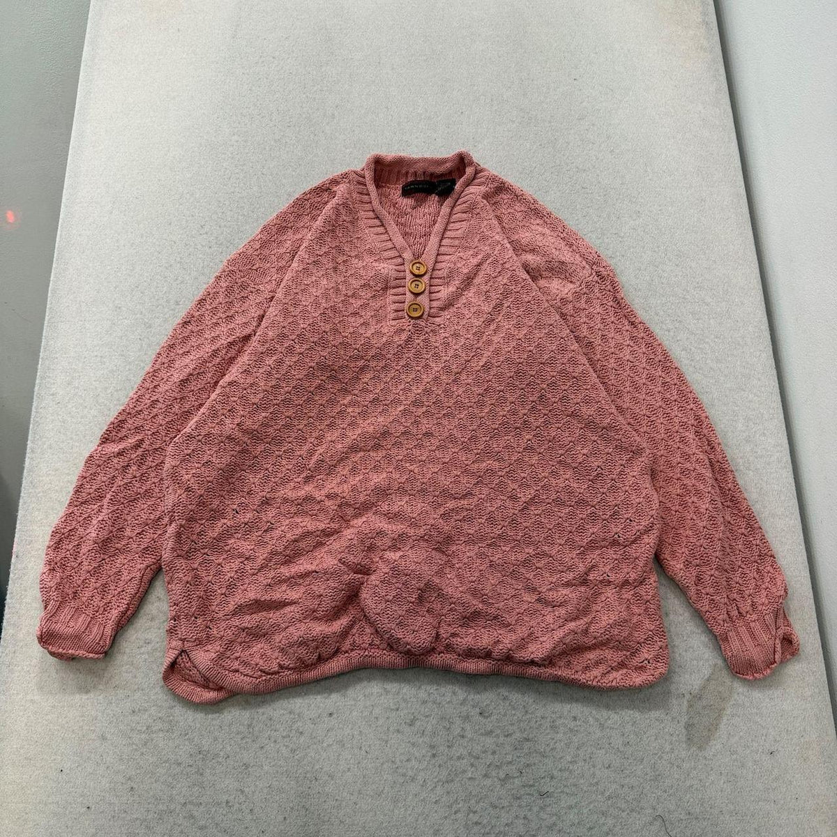 Vintage Y2K 2000's Women's Yarnworks Mauve Pink Oversized Henley Sweater