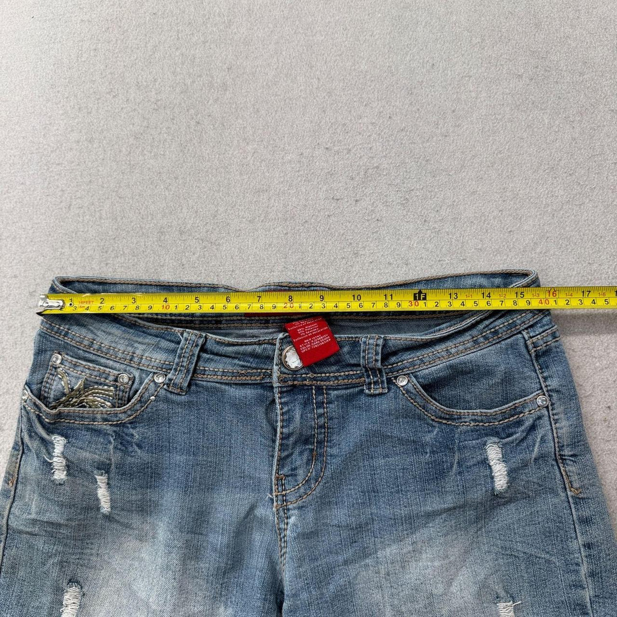 Vintage Y2K 2000's Women's Red Rivet Faded Distressed Denim Shorts