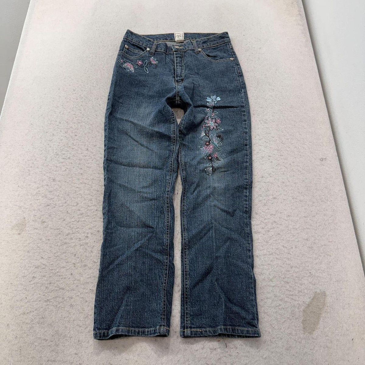 Vintage Y2K 2000's Stuff by Hilary Duff Faded Open Leg Embroidered Jeans