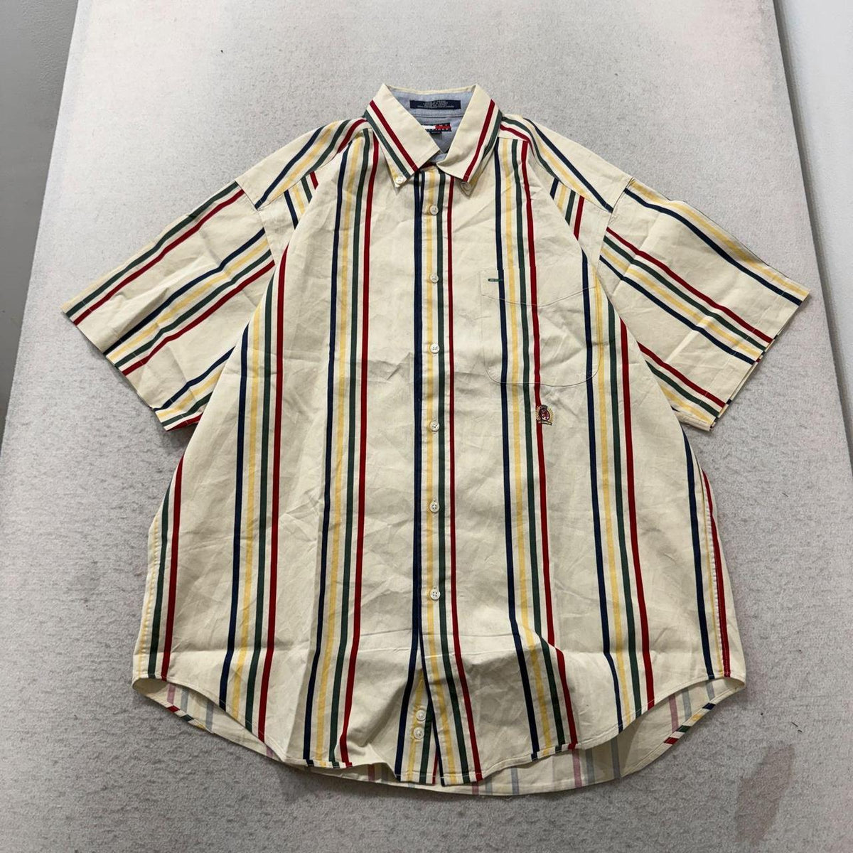 Vintage Y2K 2000's Tommy Hilfiger Cream Striped Button-Up Shirt
