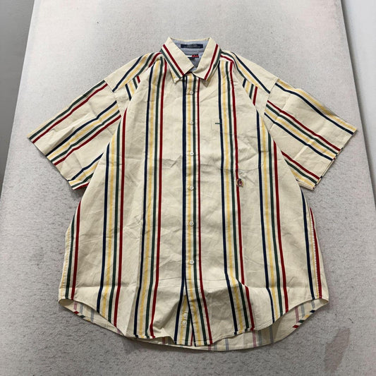 Vintage Y2K 2000's Tommy Hilfiger Cream Striped Button-Up Shirt