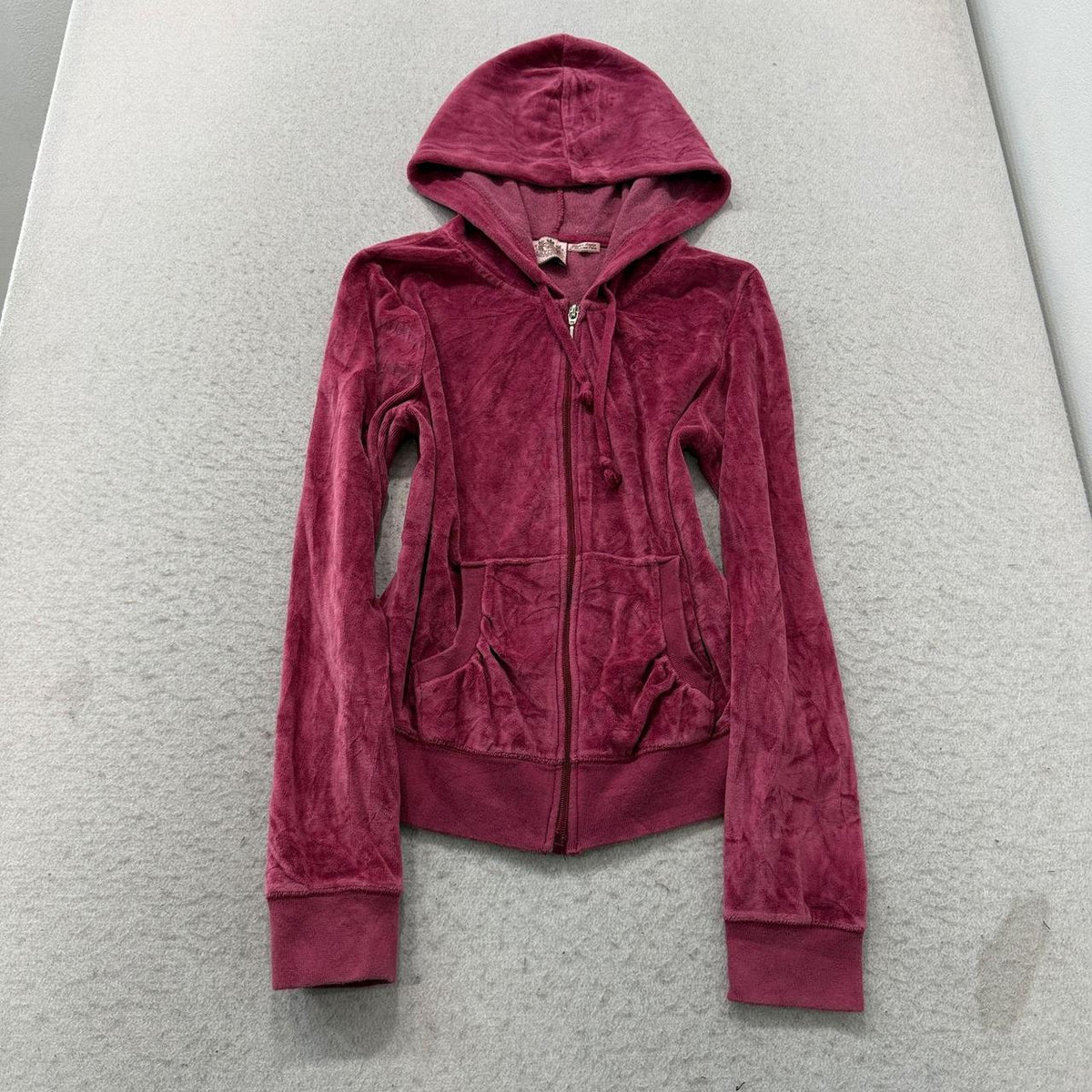 Vintage Y2K 2000's Women's Juicy Couture Burgundy Velvet Zip Up Oversized Hoodie